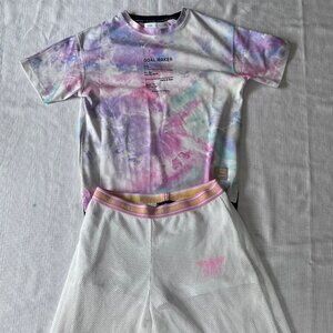 Zara Outfit Combo with tie-dye shirt and Fishnet pants from Boy London